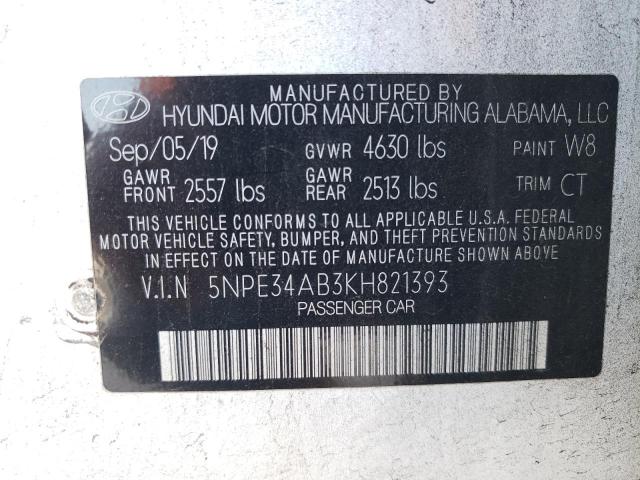 5NPE34AB3KH821393 - 2019 HYUNDAI SONATA LIM WHITE photo 10