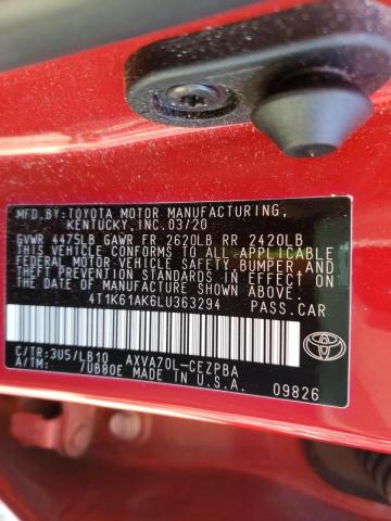 4T1K61AK6LU363294 - 2020 TOYOTA CAMRY XSE RED photo 10