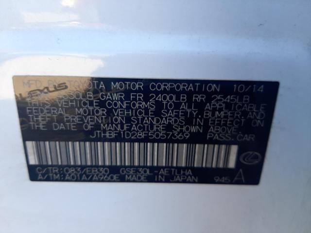 JTHBF1D28F5057369 - 2015 LEXUS IS 250 WHITE photo 10