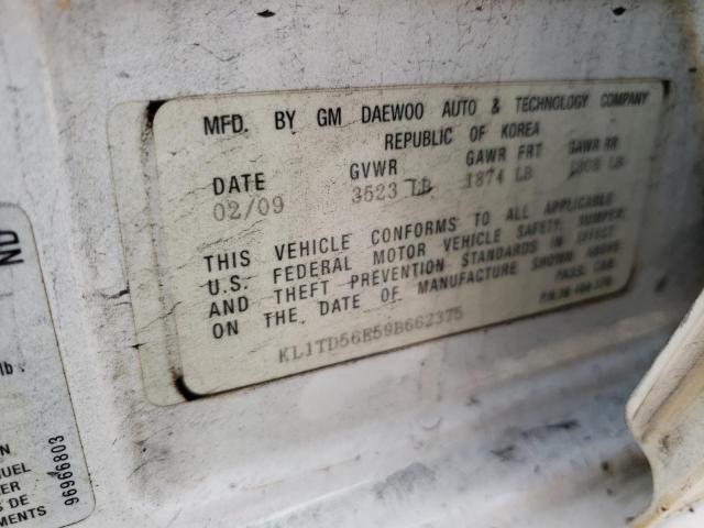 KL1TD56E59B662375 - 2009 CHEVROLET AVEO LS 白色 照片 10