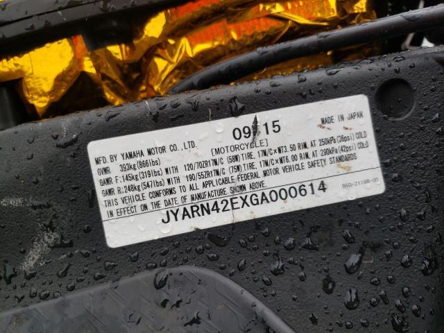 JYARN42EXGA000614 - 2016 YAMAHA YZFR1S GRAY photo 10