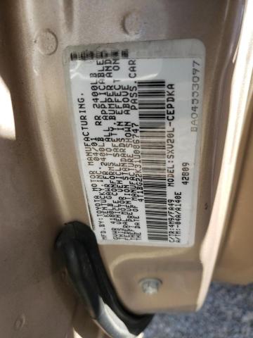 4T1BG22K31U086747 - 2001 TOYOTA CAMRY CE GOLD photo 10