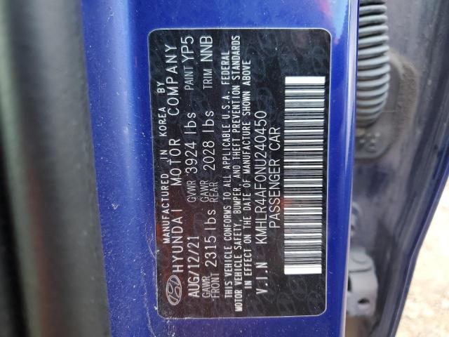 KMHLR4AF0NU240450 - 2022 HYUNDAI ELANTRA N BLUE photo 10