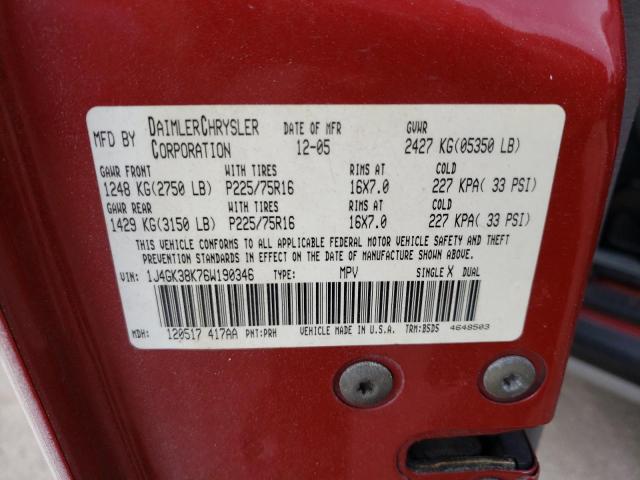 1J4GK38K76W190346 - 2006 JEEP LIBERTY RE RED photo 10