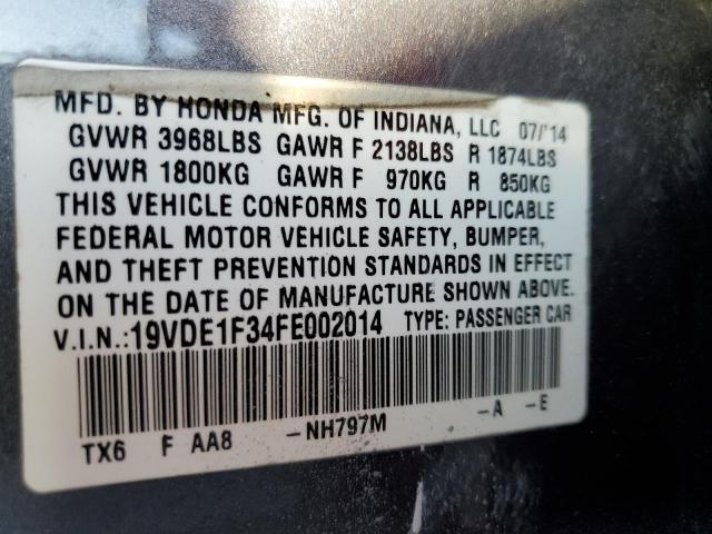 19VDE1F34FE002014 - 2015 ACURA ILX 20 CHARCOAL photo 10