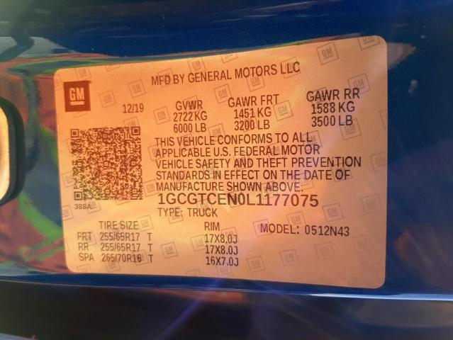 1GCGTCEN0L1177075 - 2020 CHEVROLET COLORADO L BLUE photo 10