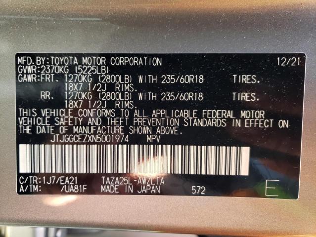 JTJGGCEZXN5001974 - 2022 LEXUS NX 350 SILVER photo 10