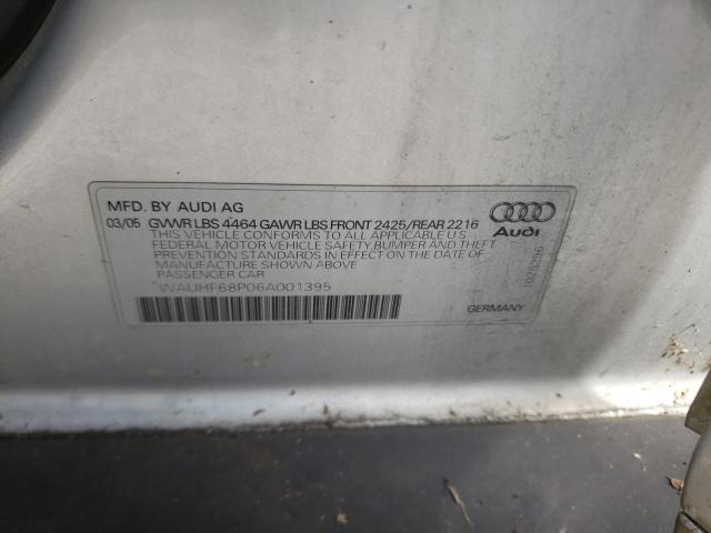 WAUHF68P06A001395 - 2006 AUDI A3 2 SILVER photo 10