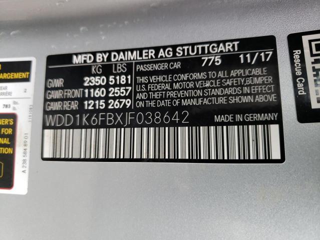 WDD1K6FBXJF038642 - 2018 MERCEDES-BENZ E 400 SILVER photo 10