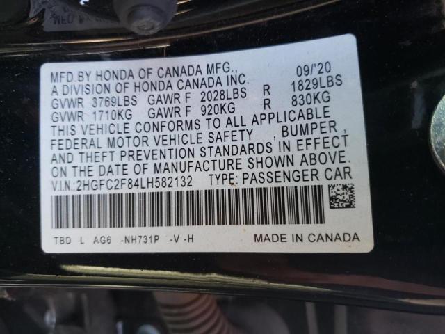 2HGFC2F84LH582132 - 2020 HONDA CIVIC SPOR 黑色 照片 10