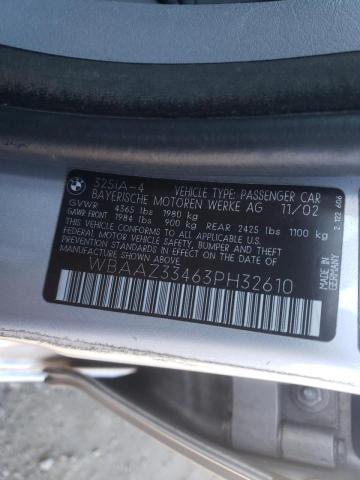 WBAAZ33463PH32610 - 2003 BMW 325I ვერცხლისფერი ფოტო 10
