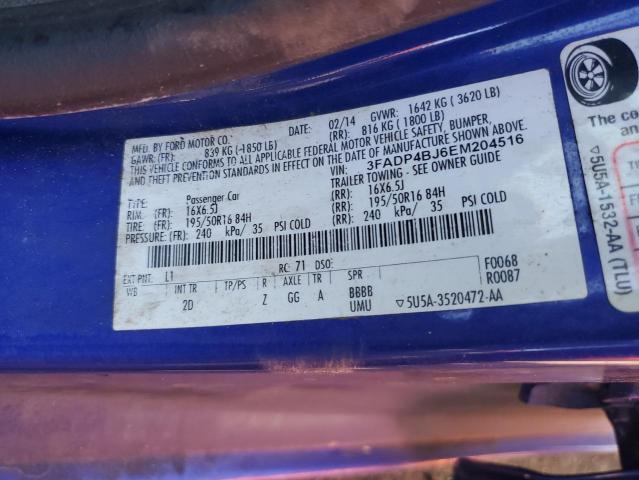 3FADP4BJ6EM204516 - 2014 FORD FIESTA SE BLUE photo 10