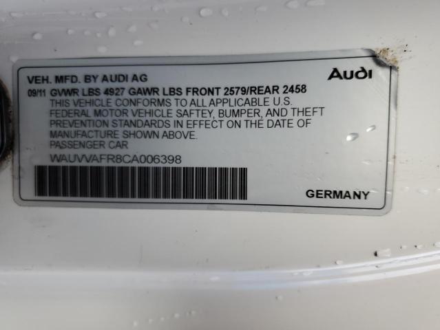 WAUVVAFR8CA006398 - 2012 AUDI S5 PRESTIG WHITE photo 10