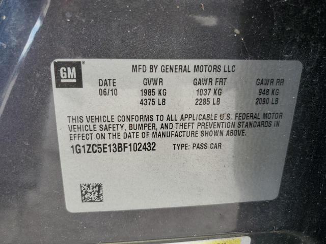 1G1ZC5E13BF102432 - 2011 CHEVROLET MALIBU 1LT Сұр фото 10