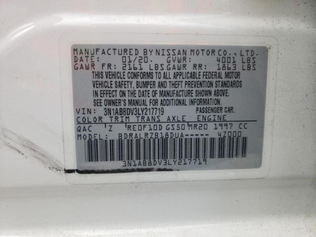 3N1AB8DV3LY217719 - 2020 NISSAN SENTRA SR WHITE photo 10