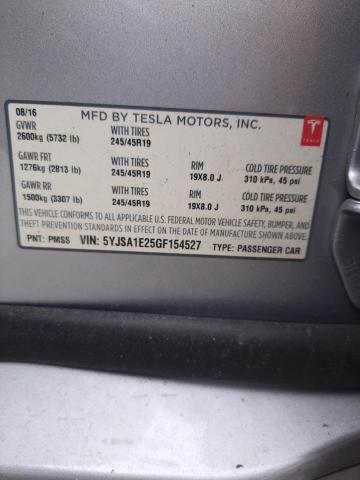 5YJSA1E25GF154527 - 2016 TESLA MODEL S Արծաթագույն լուսանկար 10