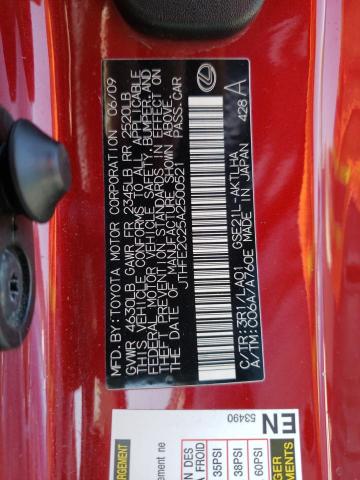 JTHFE2C25A2500521 - 2010 LEXUS IS 350 RED photo 10