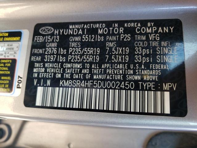 KM8SR4HF5DU002450 - 2013 HYUNDAI SANTA FE L GRAY photo 10