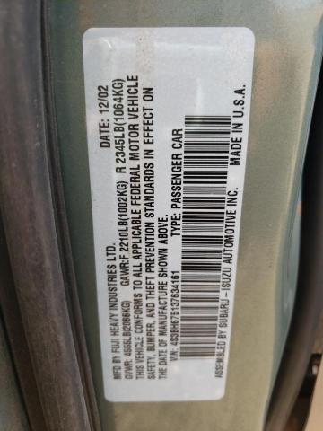 4S3BH675137634161 - 2003 SUBARU LEGACY OUT GREEN photo 10