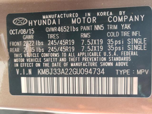 KM8J33A22GU094734 - 2016 HYUNDAI TUCSON LIM BROWN photo 10