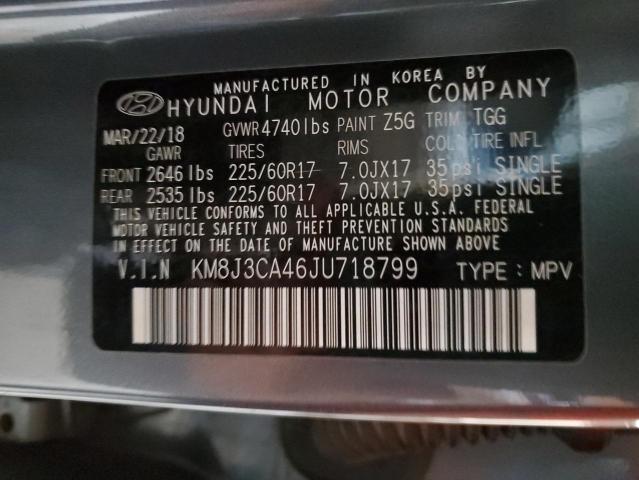 KM8J3CA46JU718799 - 2018 HYUNDAI TUCSON SEL CHARCOAL photo 10