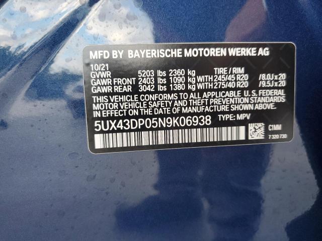 5UX43DP05N9K06938 - 2022 BMW X3 SDRIVE3 BLUE photo 10