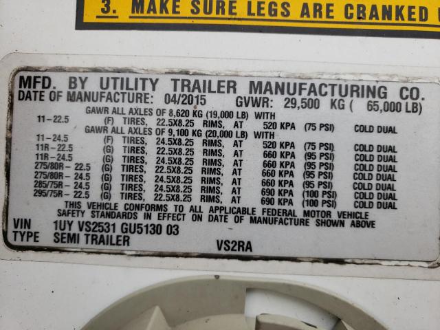 1UYVS2531GU513003 - 2016 UTILITY TRAILER WHITE photo 10