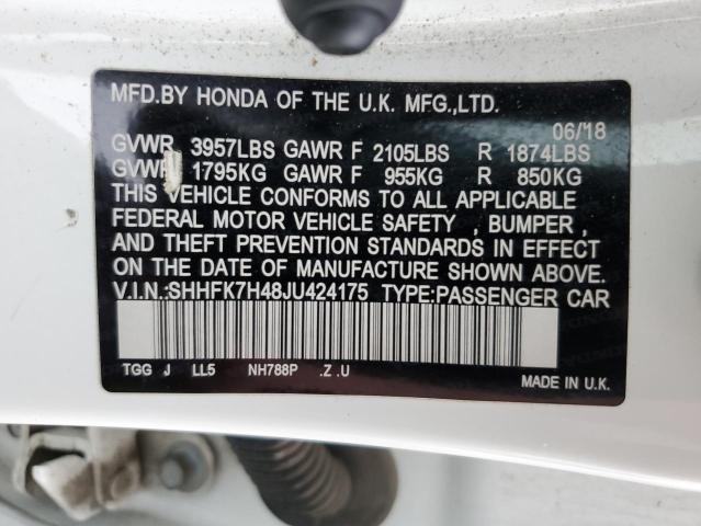 SHHFK7H48JU424175 - 2018 HONDA CIVIC SPOR 白色 照片 10