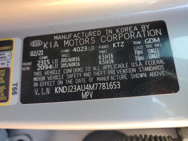 KNDJ23AU4M7781653 - 2021 KIA SOUL LX SILVER photo 10