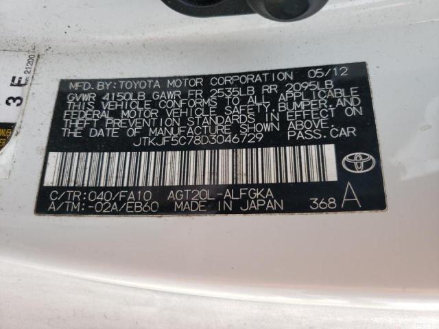 JTKJF5C78D3046729 - 2013 TOYOTA SCION TC თეთრი ფოტო 10