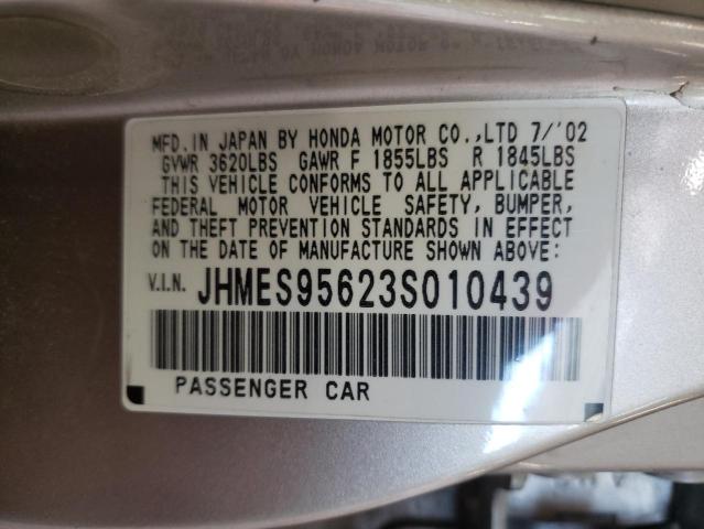 JHMES95623S010439 - 2003 HONDA CIVIC HYBR TAN photo 10