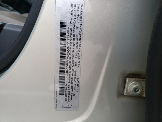 3VW2K7AJ2BM397890 - 2011 VOLKSWAGEN JETTA BASE SILVER photo 10