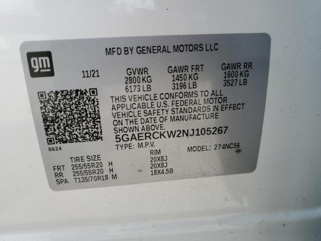 5GAERCKW2NJ105267 - 2022 BUICK ENCLAVE PR WHITE photo 13