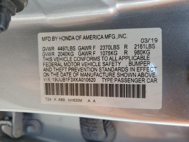 19UUB1F3XKA010620 - 2019 ACURA TLX SILVER photo 13