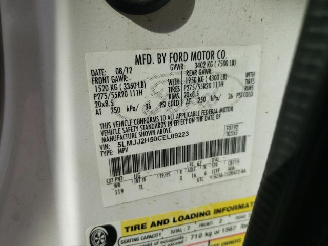 5LMJJ2H50CEL09223 - 2012 LINCOLN NAVIGATOR 白色 照片 10