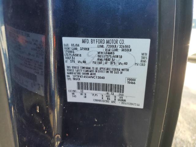 1FTPX14534NC13040 - 2004 FORD F150 BLUE photo 10