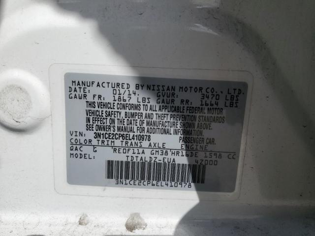 3N1CE2CP6EL410978 - 2014 NISSAN VERSA NOTE WHITE photo 10