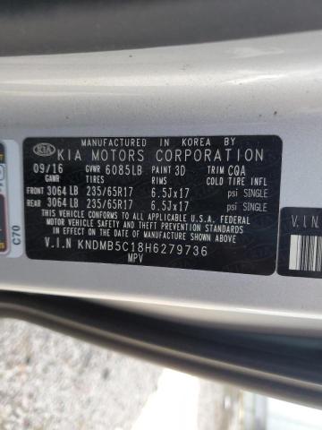 KNDMB5C18H6279736 - 2017 KIA SEDONA LX SILVER photo 10