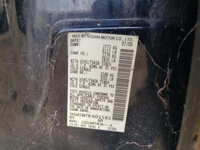 5N1AR18B79C601581 - 2009 NISSAN PATHFINDER BLACK photo 10