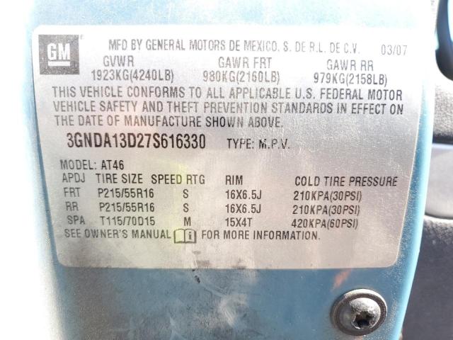 3GNDA13D27S616330 - 2007 CHEVROLET HHR LS BLUE photo 10