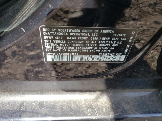 1VWDT7A39HC032043 - 2017 VOLKSWAGEN PASSAT R-L BLACK photo 10