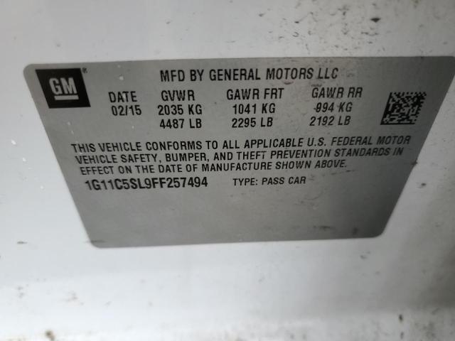 1G11C5SL9FF257494 - 2015 CHEVROLET MALIBU 1LT 白色 照片 10