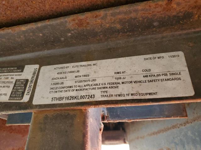 5THBF1626KL007243 - 2019 UTILITY TRAILER შავი ფოტო 10
