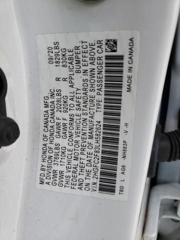 2HGFC2F83LH582624 - 2020 HONDA CIVIC SPOR WHITE photo 10