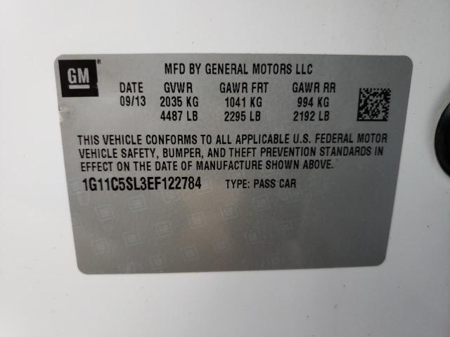 1G11C5SL3EF122784 - 2014 CHEVROLET MALIBU 1LT თეთრი ფოტო 10