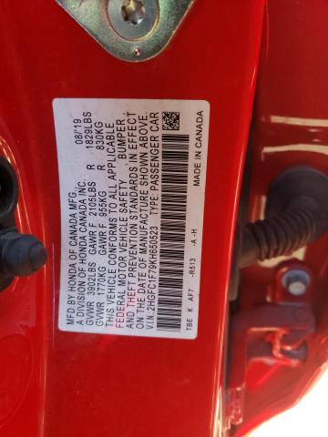 2HGFC1F79KH650523 - 2019 HONDA CIVIC EXL Қызыл фото 10