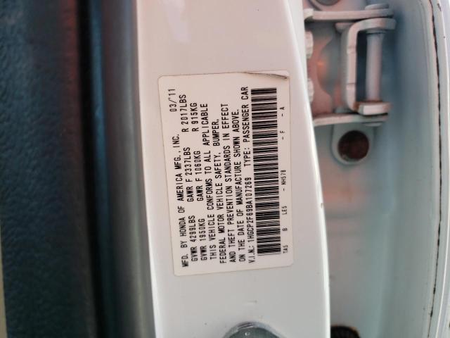 1HGCP2F69BA107269 - 2011 HONDA ACCORD SE WHITE photo 10