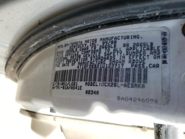 4T1BF28B21U123717 - 2001 TOYOTA AVALON XL WHITE photo 10