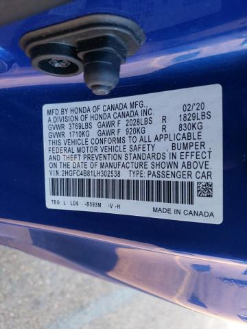 2HGFC4B81LH302538 - 2020 HONDA CIVIC SPOR BLUE photo 10