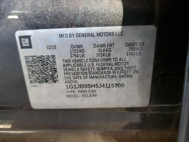 1G1JB5SH5J4115100 - 2018 CHEVROLET SONIC LS GRAY photo 10